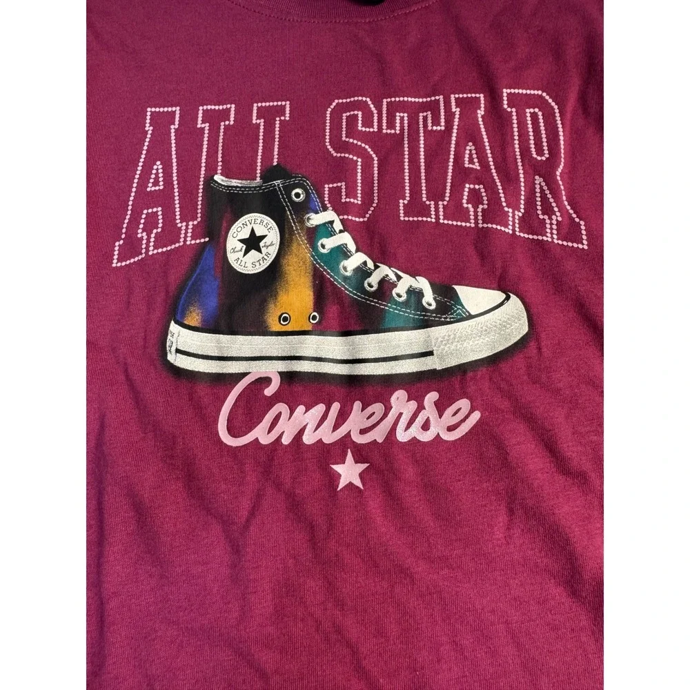 Converse Girls 2-Piece Set Long Sleeve Graphic Tee and Scrunchie Burgundy Size M